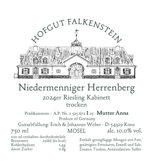 Riesling Kabinett trocken Niedermenniger Herrenberg 2024 (Fass "Mutter Anna" AP1) HOFGUT FALKENSTEIN