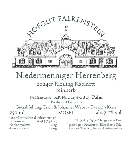 Riesling Kabinett feinherb Niedermenniger Herrenberg (Fass "Palm" AP3) 2024 HOFGUT FALKENSTEIN