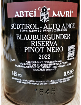 Südtirol Blauburgunder Riserva ABTEI 2023 MURI GRIES